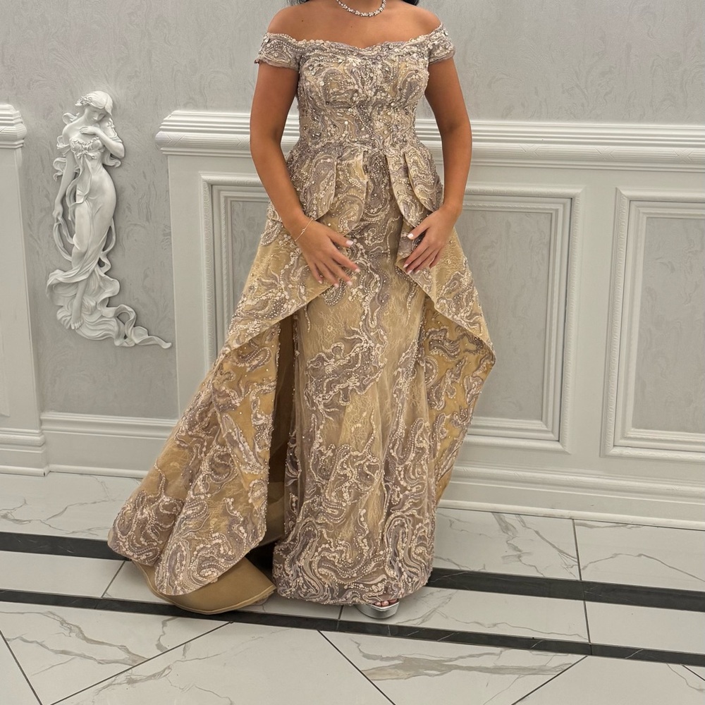Exquisite Gold and Cream High Low Dress